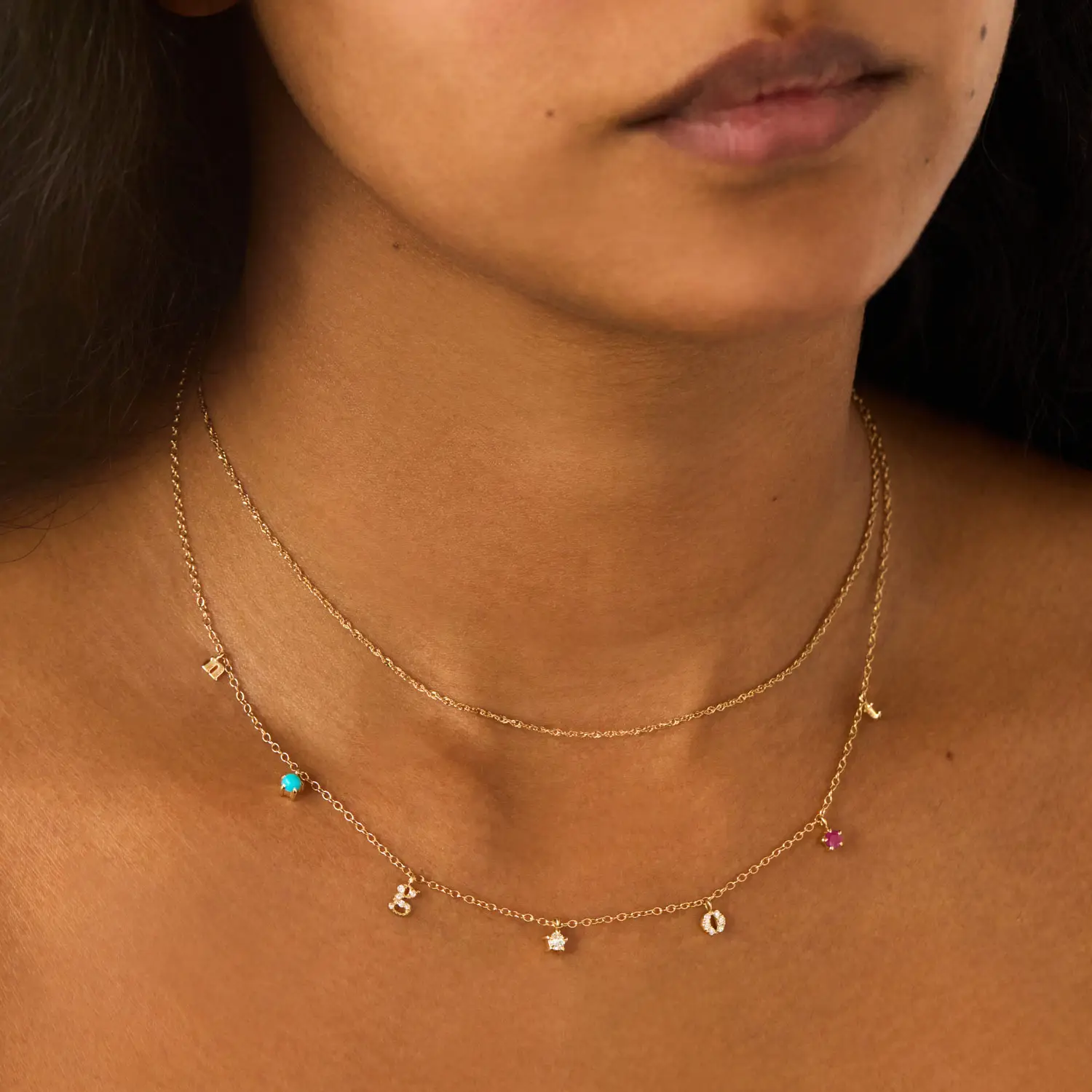Confetti Custom Seven Gold Charm Necklace