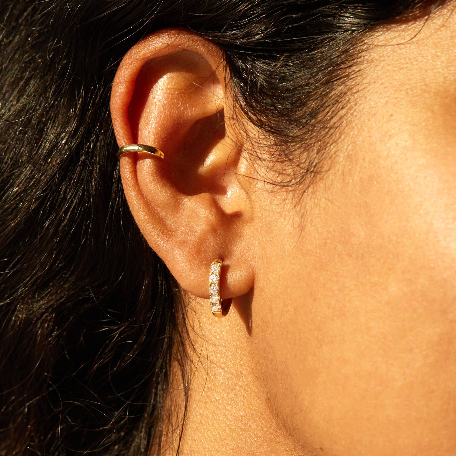 Alternative view of Chubby Huggy Diamond Hoop Earrings (single)