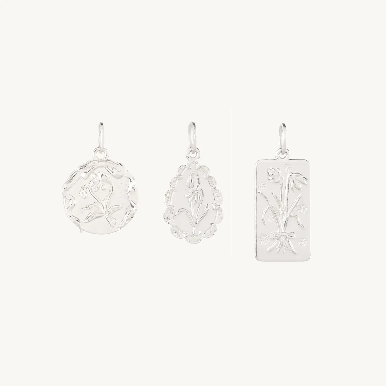 Flower Poem Charm, Silver