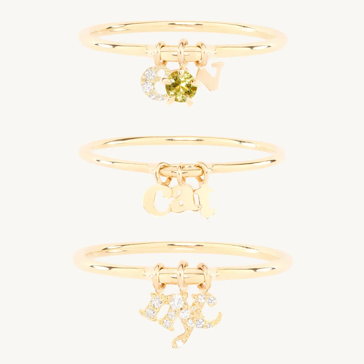 Confetti Custom Three Gold Charm Ring