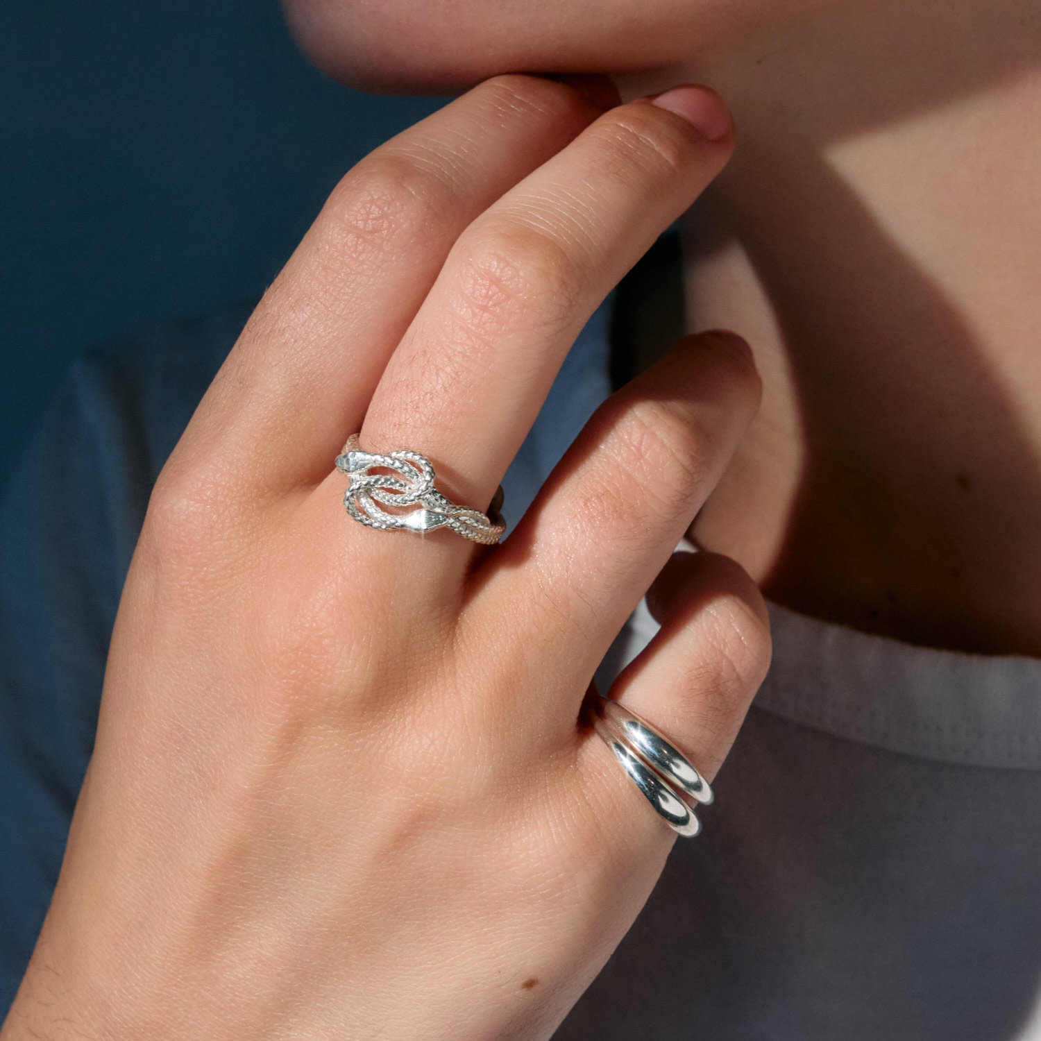 Sylvie Snake Silver Knot Ring - Image 5