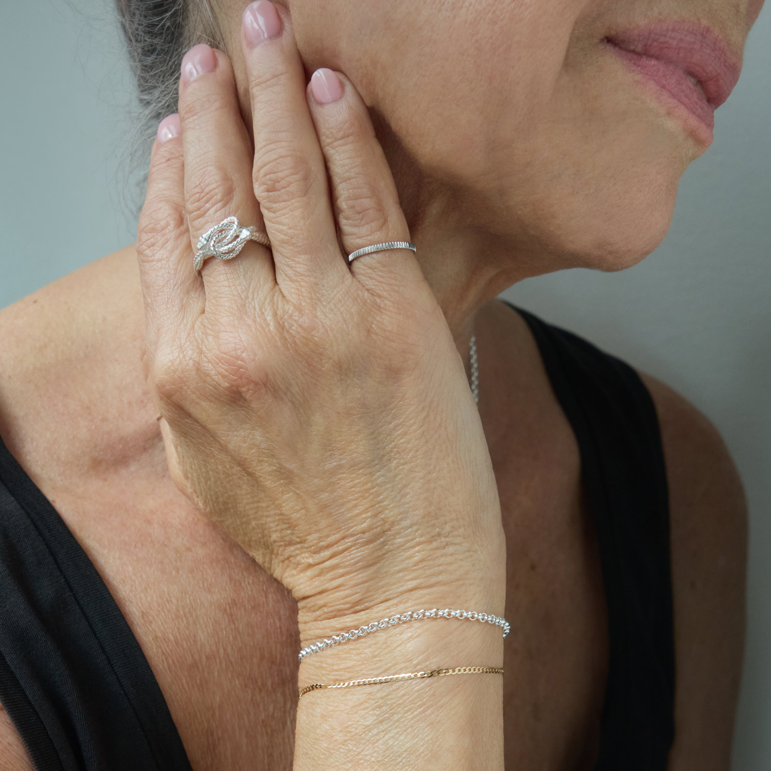 Sylvie Snake Silver Knot Ring - Image 3