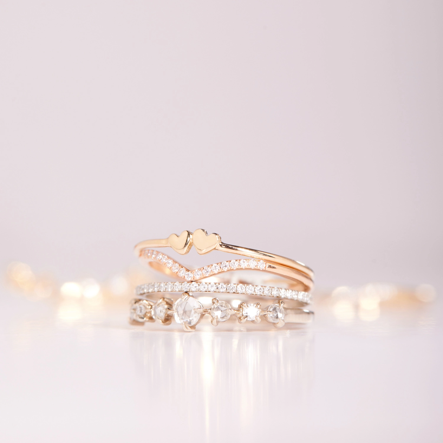 Twin Hearts Gold Stacking Ring - Image 10