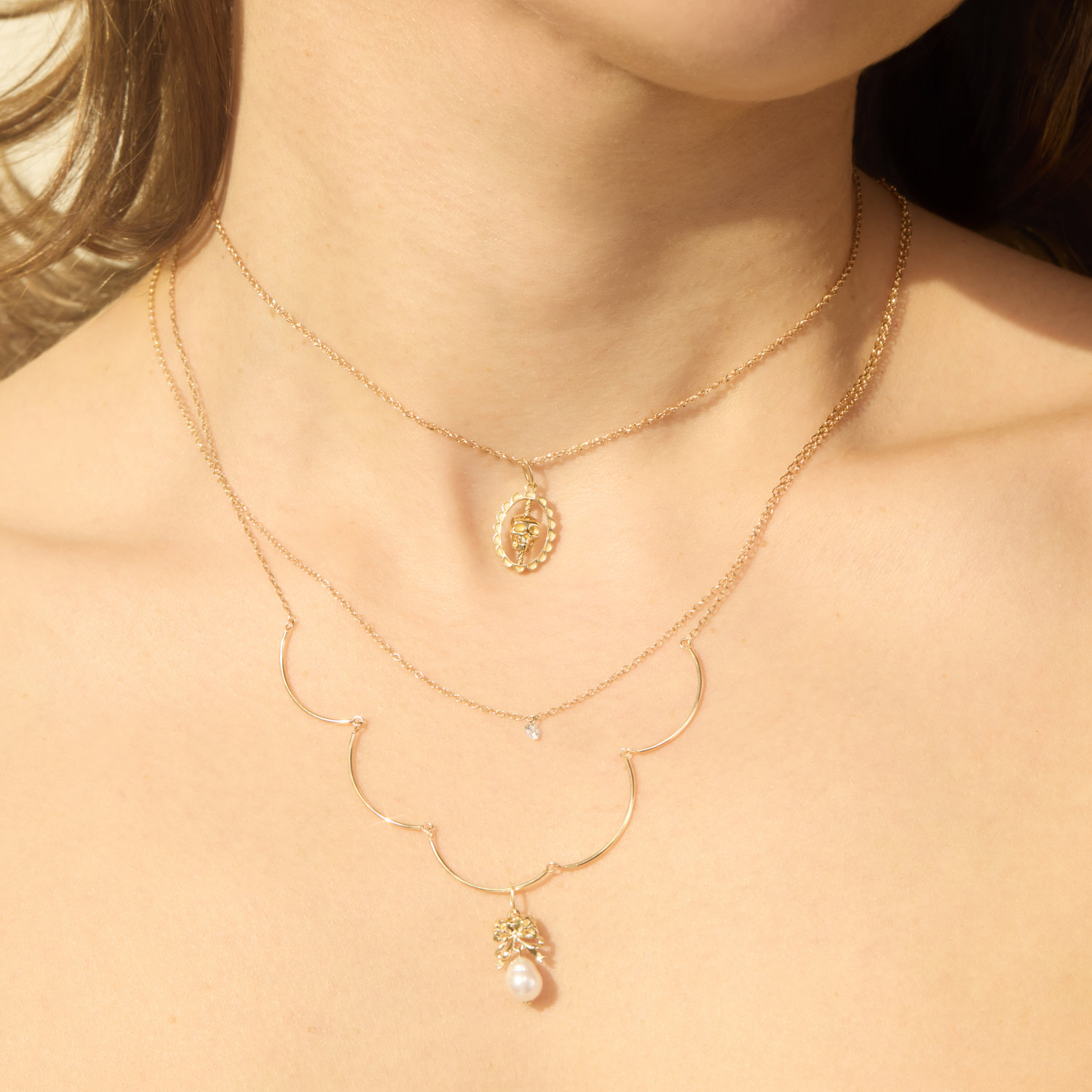 Love You Forever Skull & Pearl Charm, Yellow Gold - Image 4
