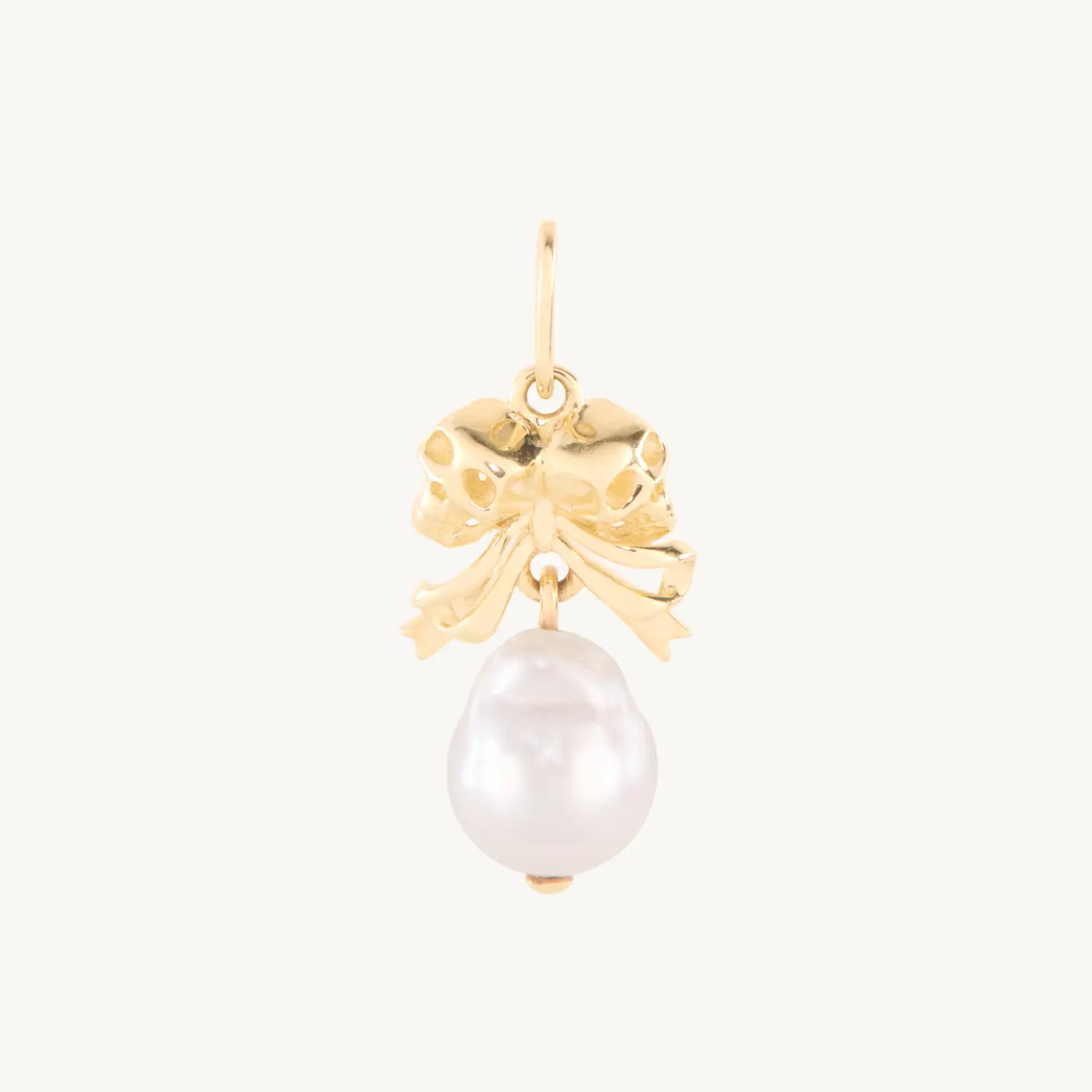 Love You Forever Skull & Pearl Charm, Yellow Gold