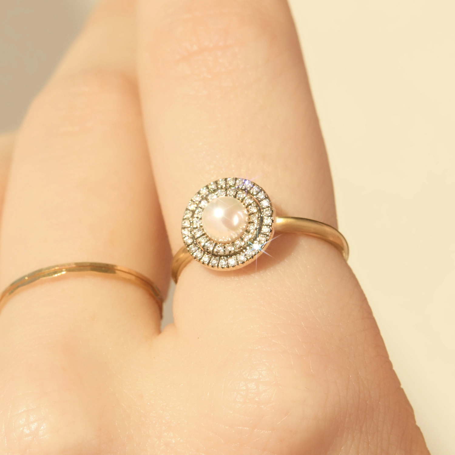 Portago Pearl Diamond Halo Ring - Image 3