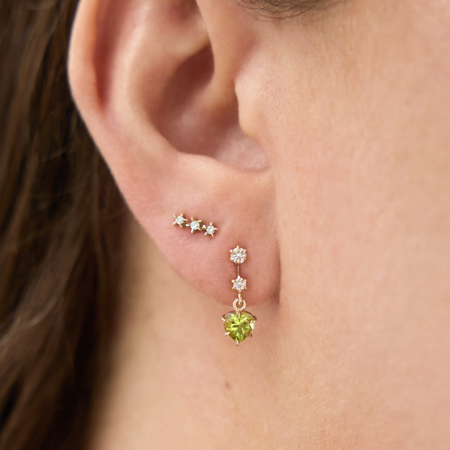 Alternative view of Vito's Big Heart Peridot and Diamond Earrings (pair)