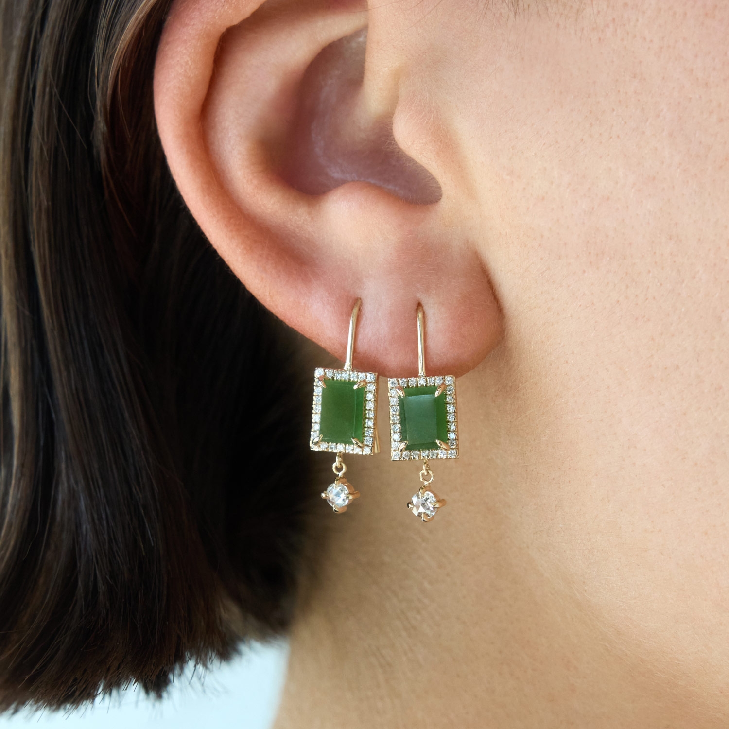 Julia's Jade and Diamond Drop Earrings (pair) - Image 3