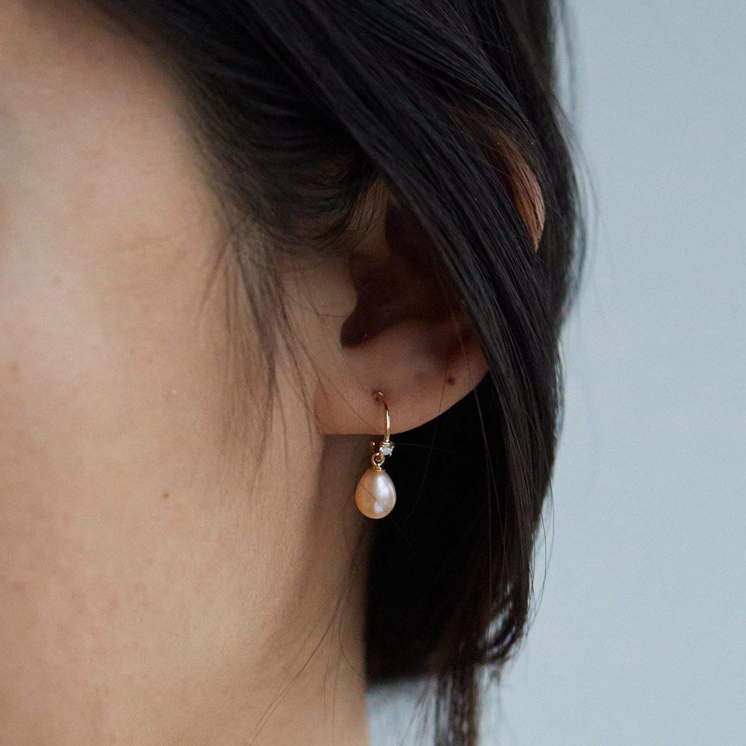 Pearl and White Diamond Hoop (single) - Image 3