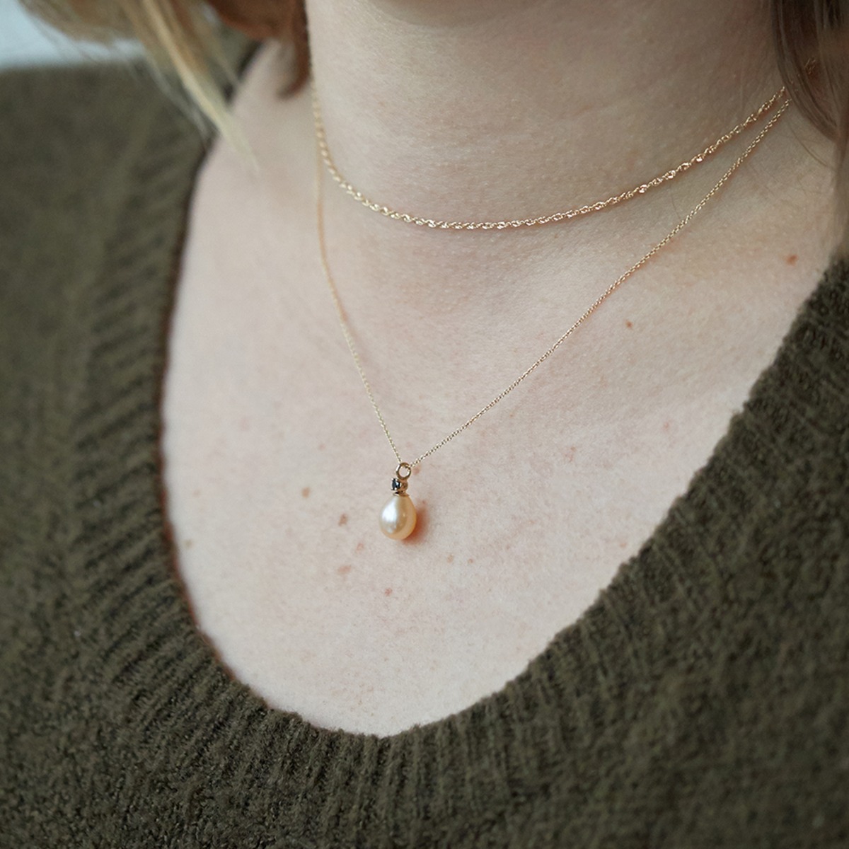 Pearl and Black Diamond Necklace - Image 6