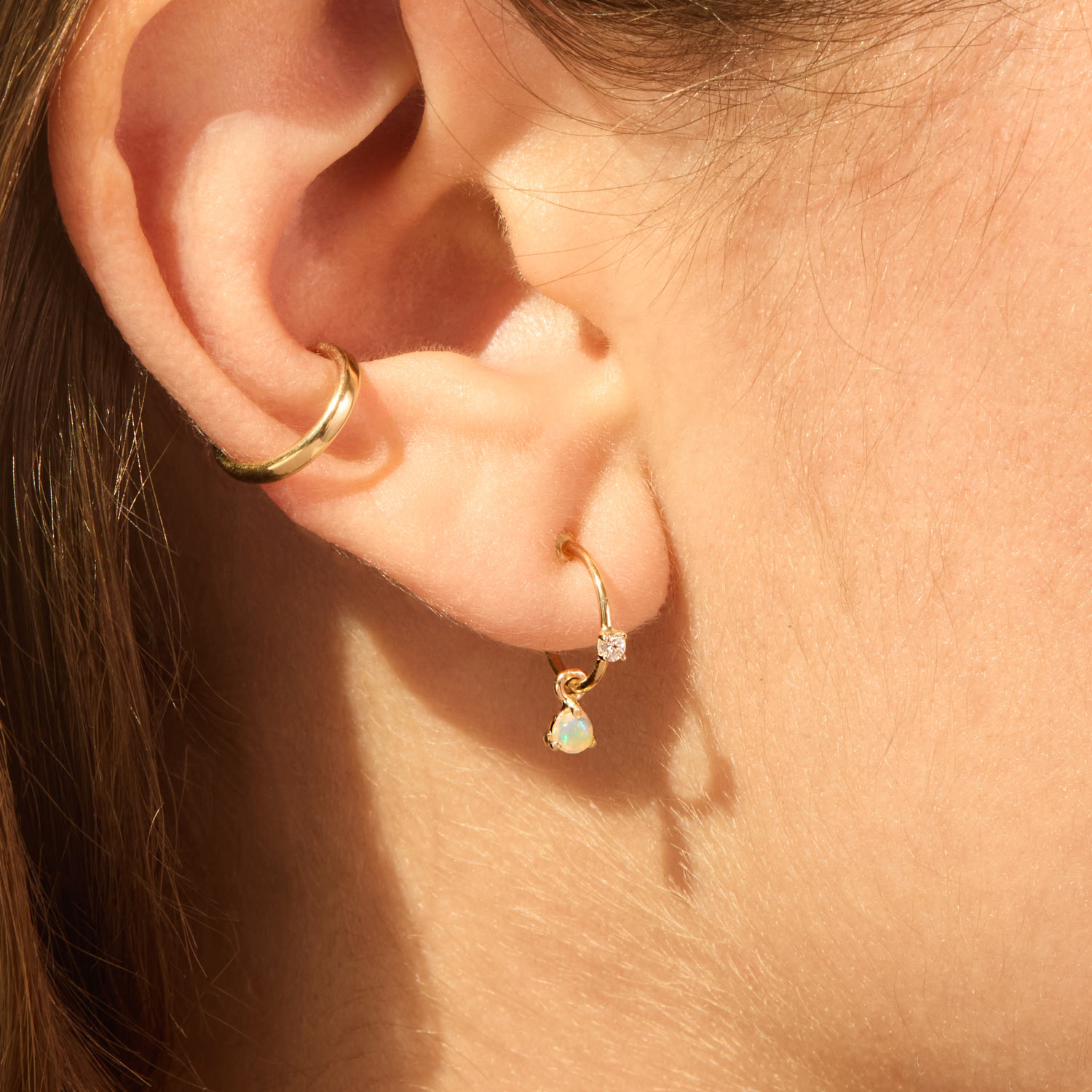 Alternative view of Diamond and Opal Hoop (single)