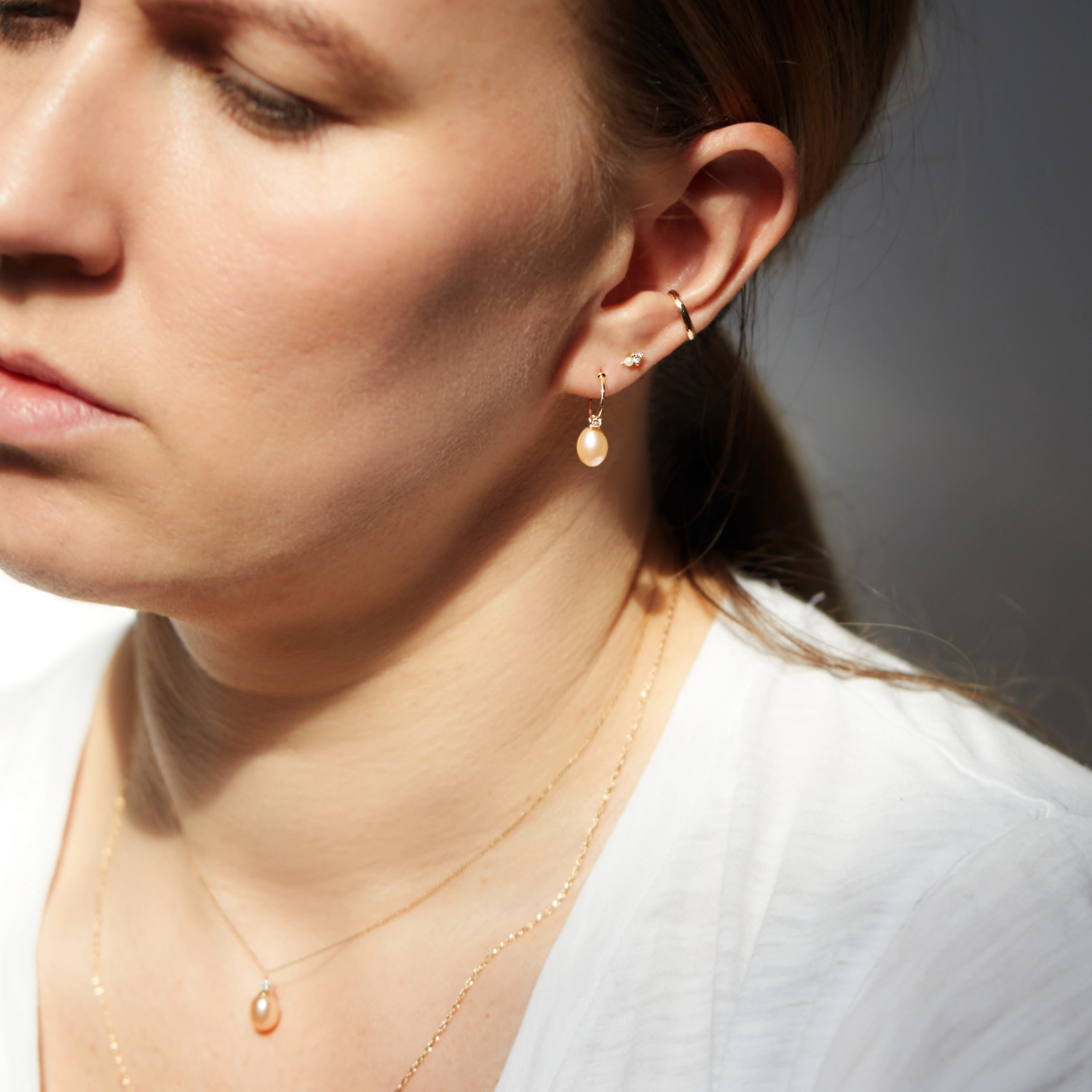 Pearl and White Diamond Hoop (single) - Image 6