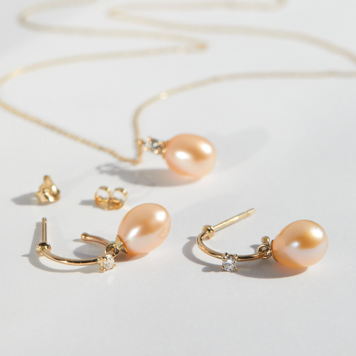 Pearl and White Diamond Hoop (single) - Image 8