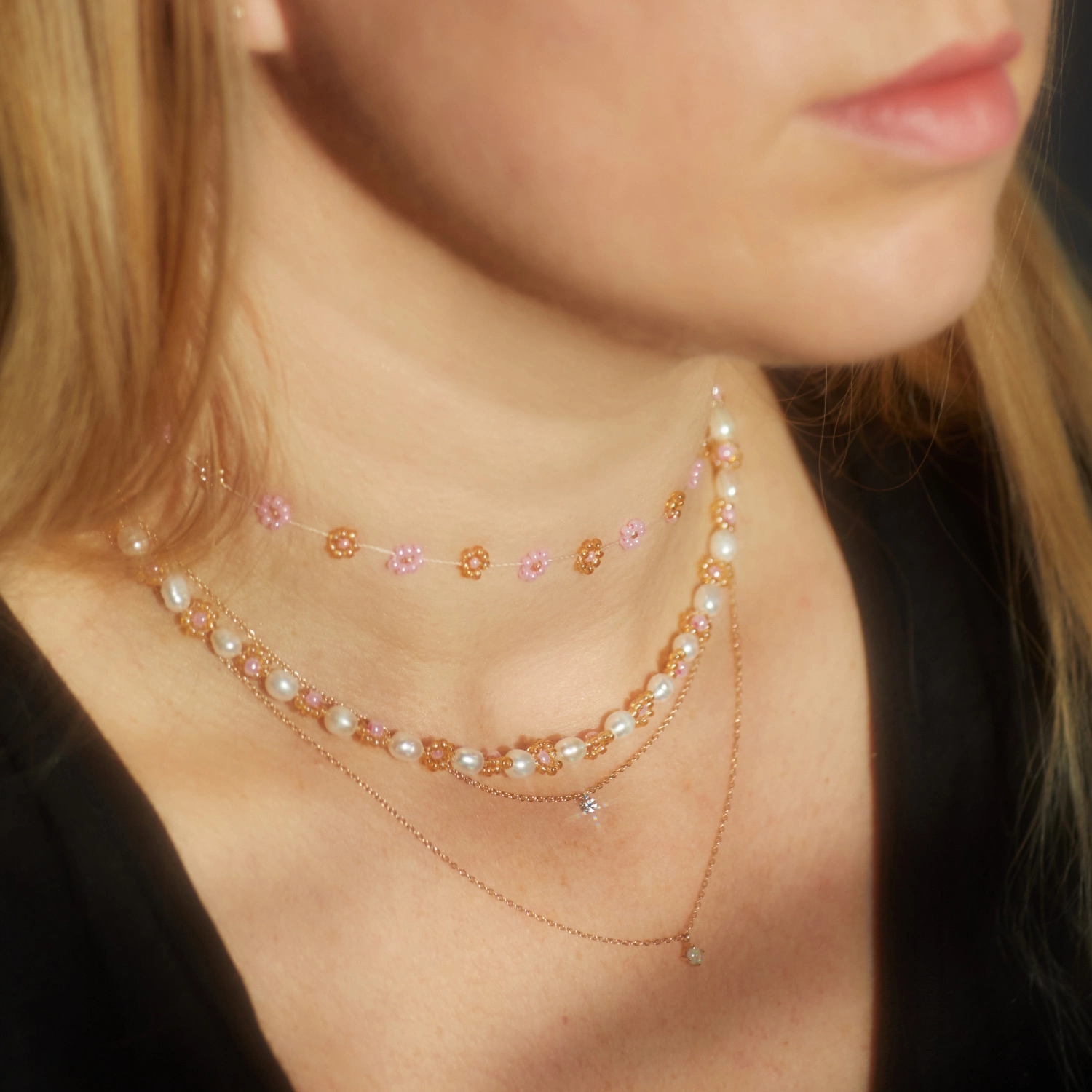 Daisy Chain Choker, pink and gold - Image 6
