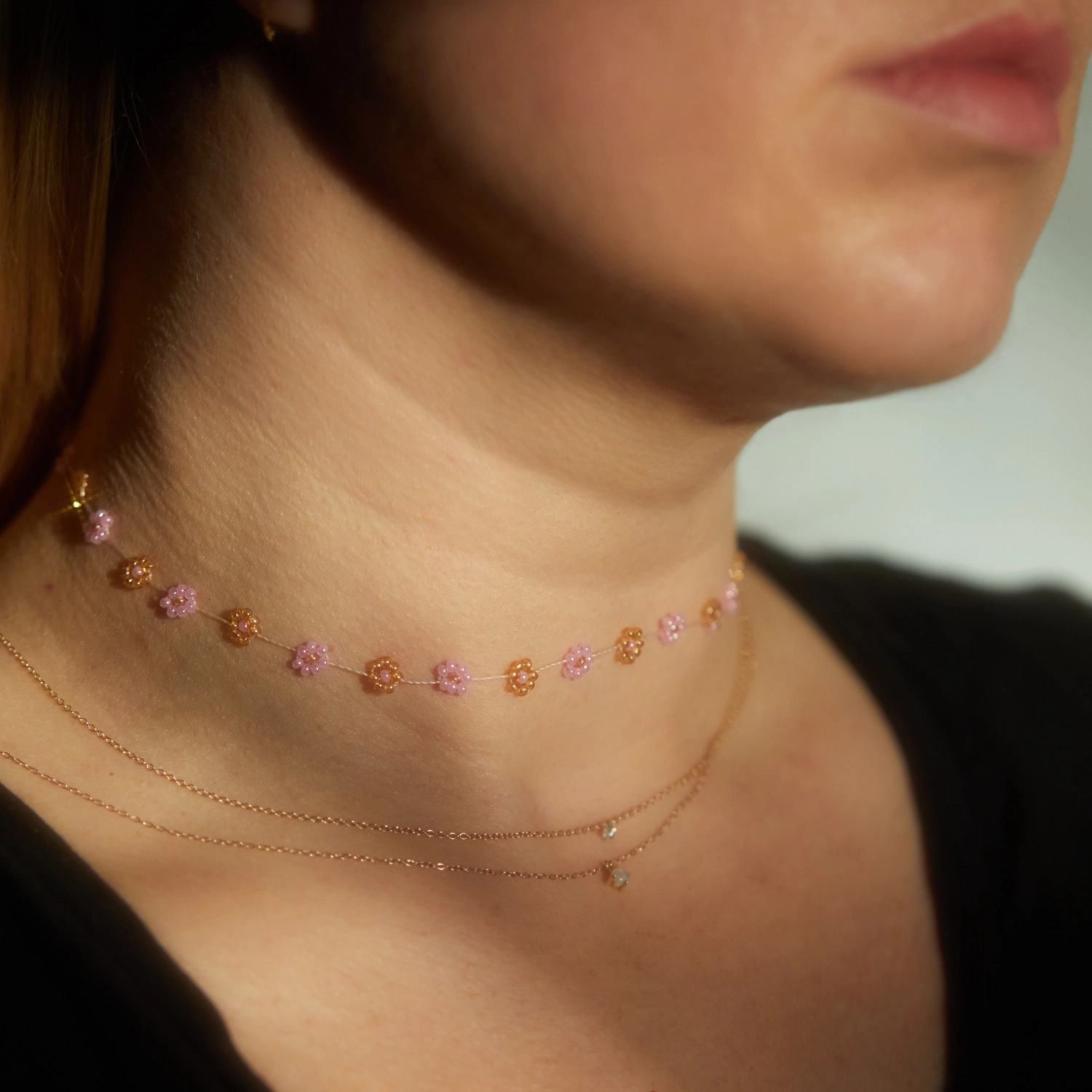 Daisy Chain Choker, pink and gold - Image 5