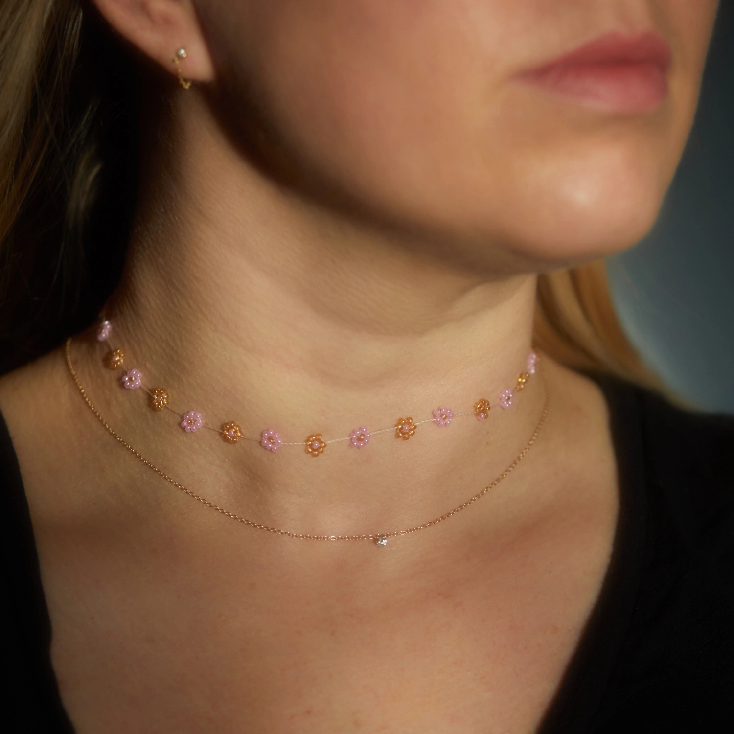 Daisy Chain Choker, pink and gold - Image 4