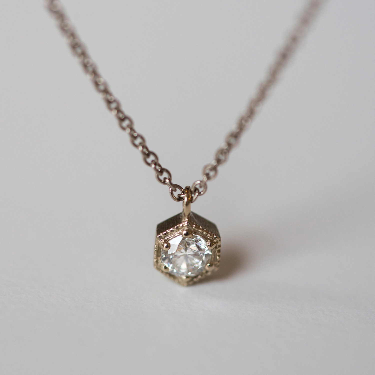 Hexagon Necklace, White Diamond - Image 6