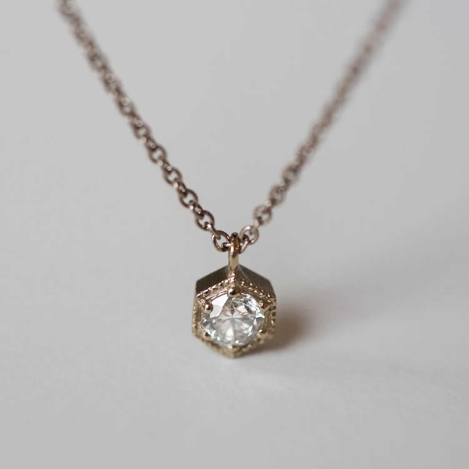 Alternative view of Hexagon Necklace, White Diamond