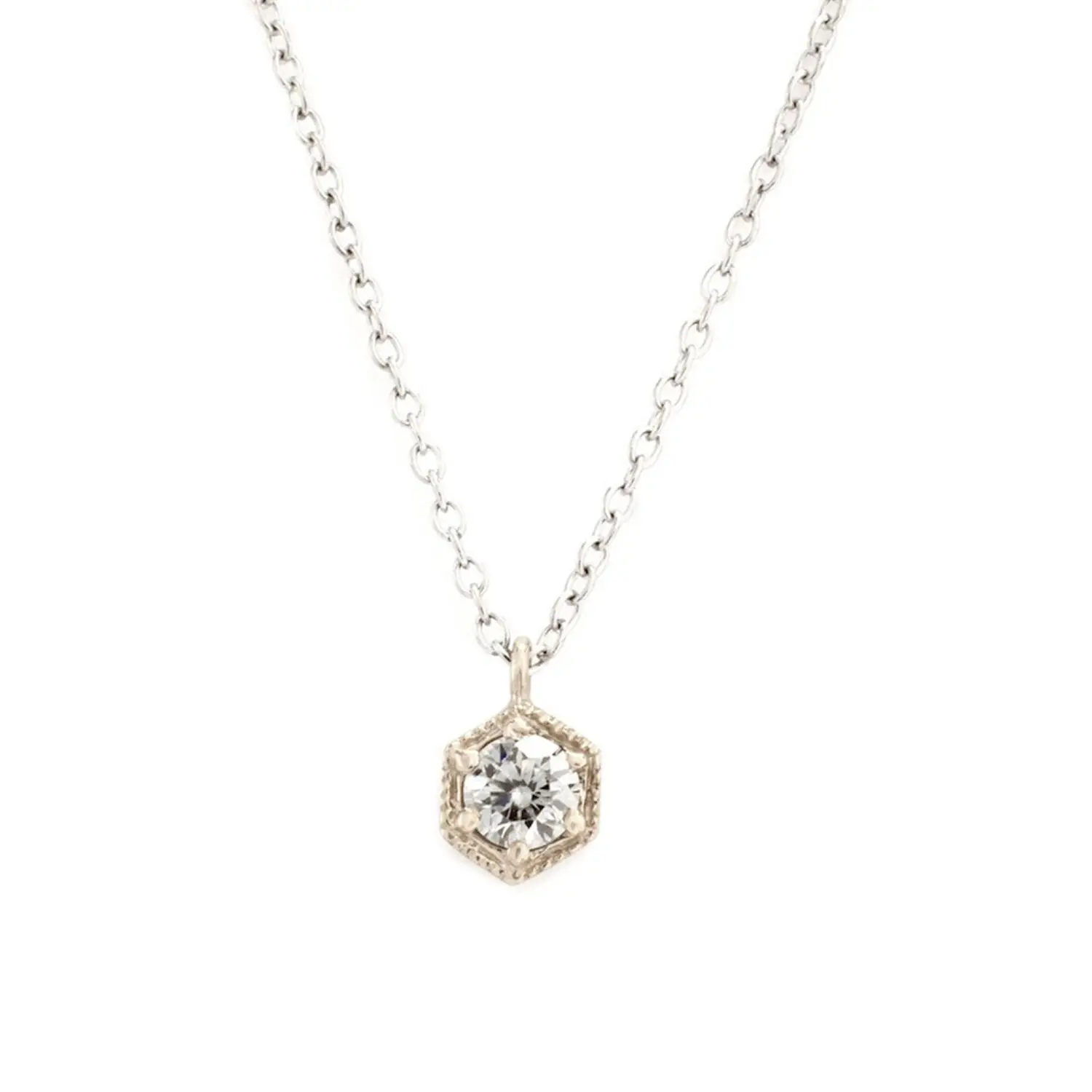 Hexagon Necklace, White Diamond