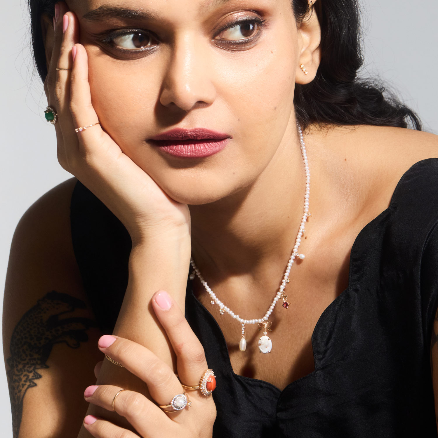 Portago Pearl Diamond Halo Ring - Image 4