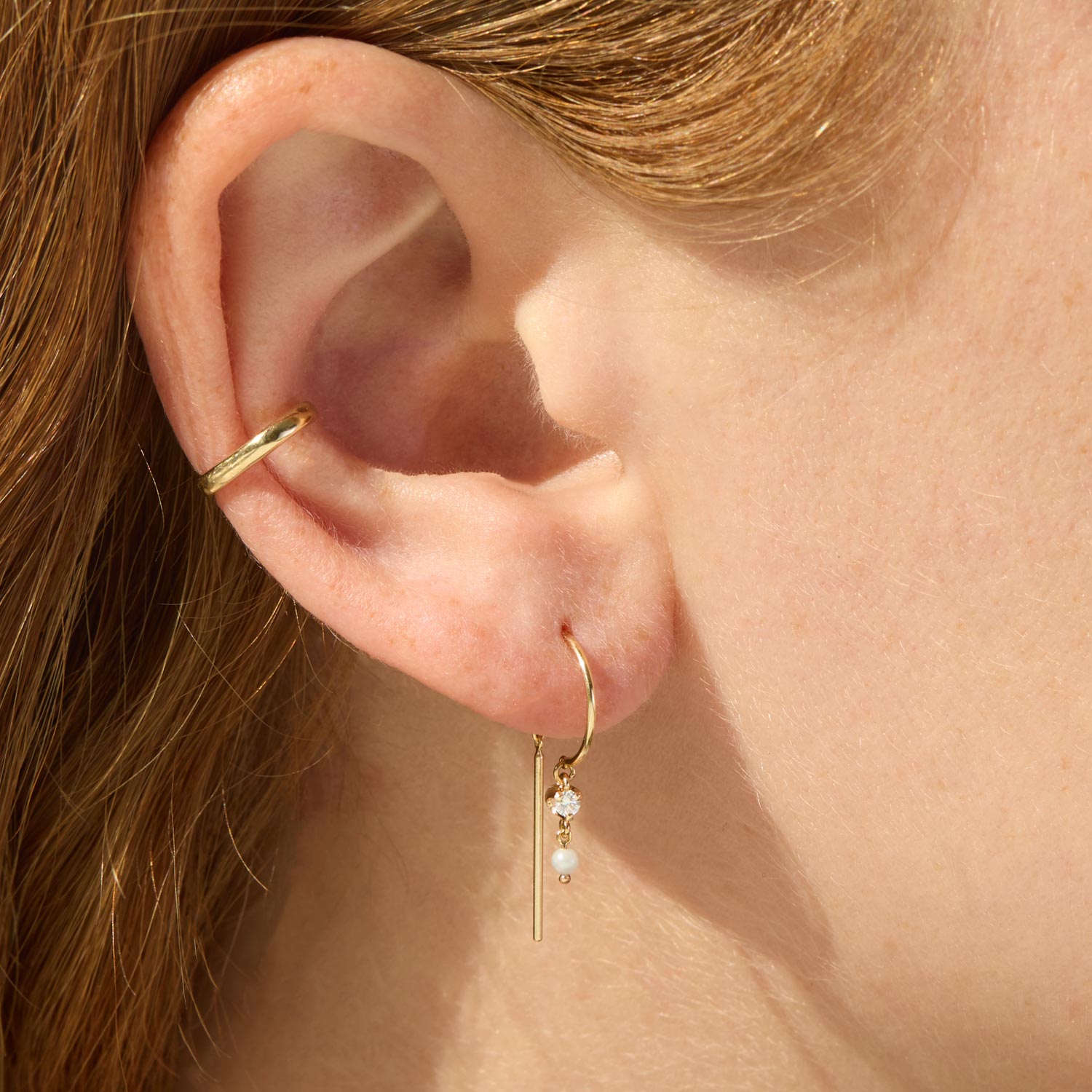 Chime Earring, White Diamond & Pearl (single) - Image 3