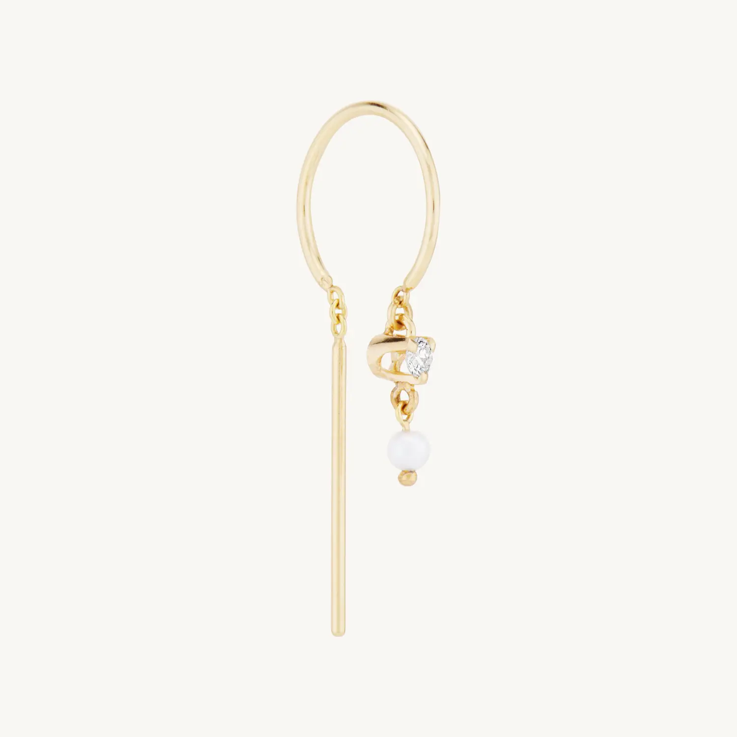 Chime Earring, White Diamond & Pearl (single)