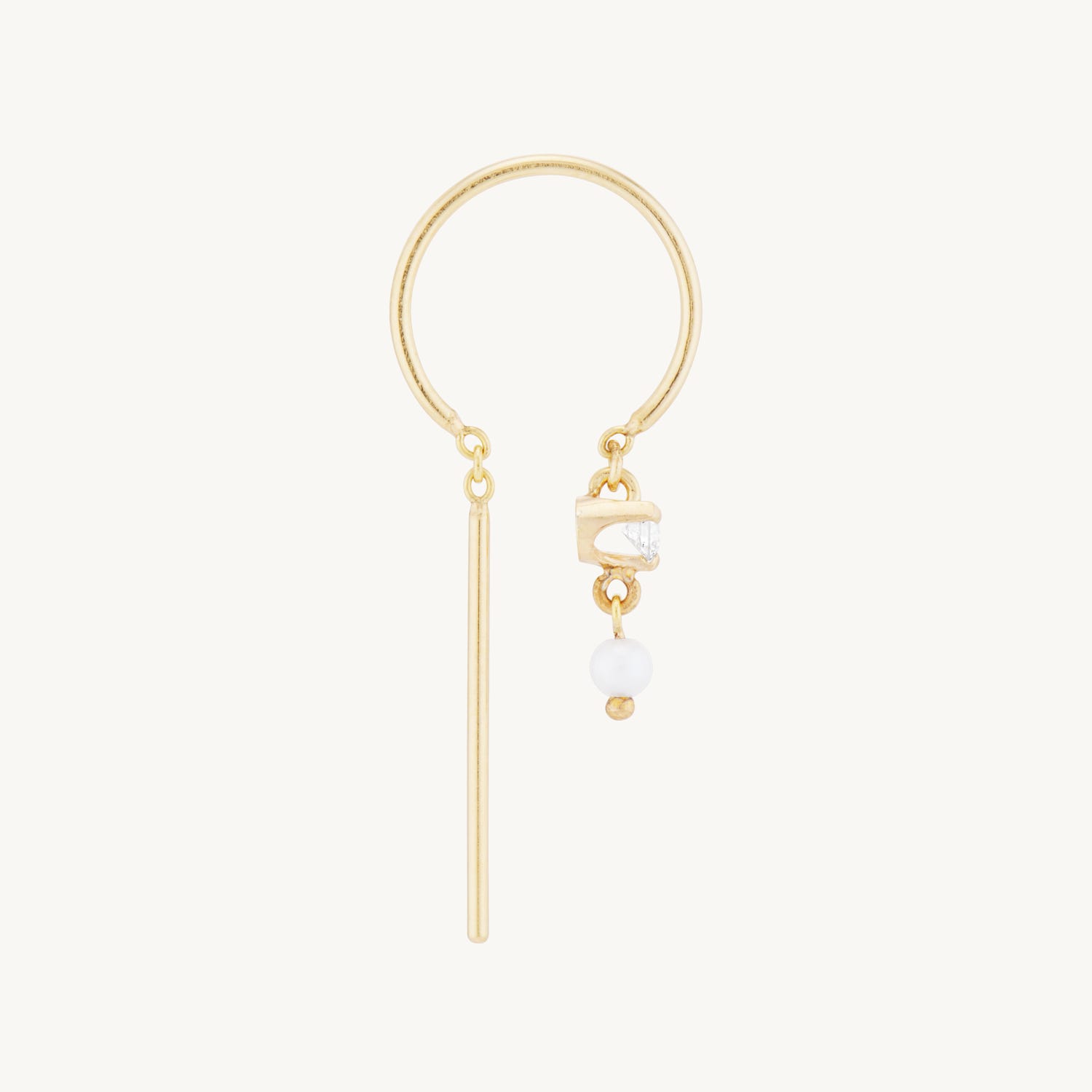 Alternative view of Chime Earring, White Diamond & Pearl (single)