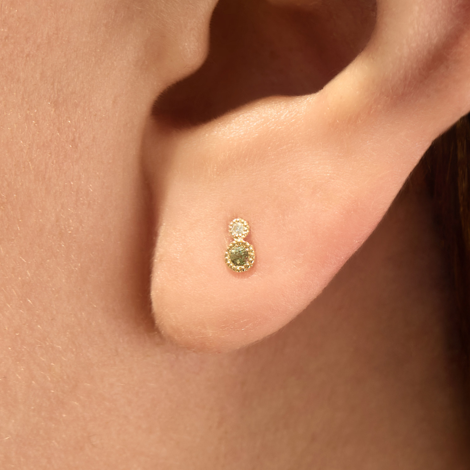 Alternative view of Diamond & Green Sapphire Duo Stud (single)