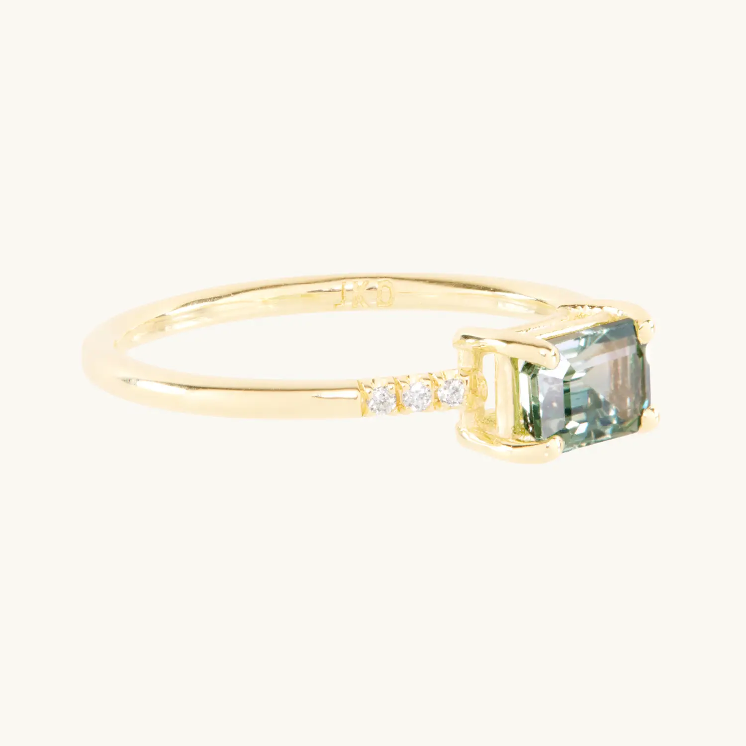 Alternative view of East West Green Sapphire Ring