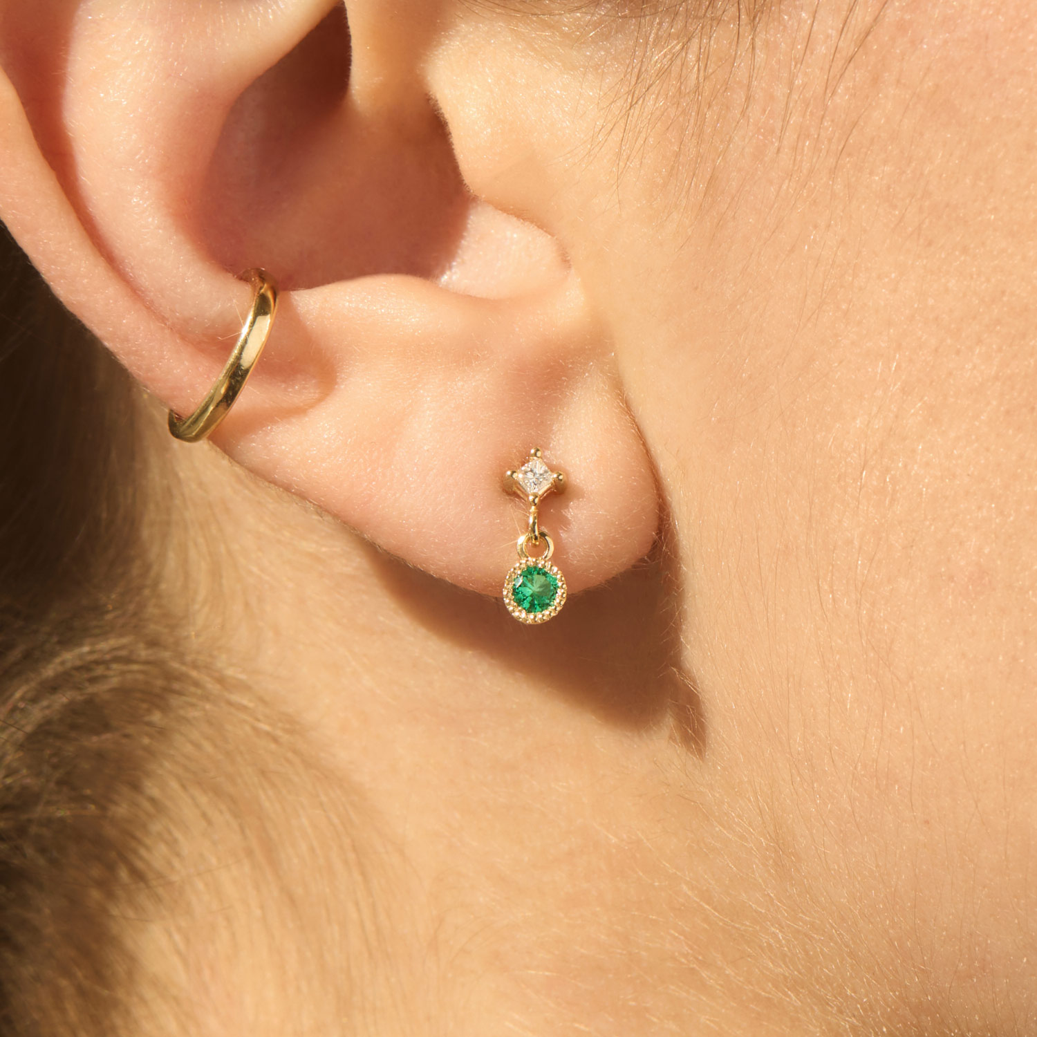 Alternative view of Emerald Diamond Dangle Earring (single)
