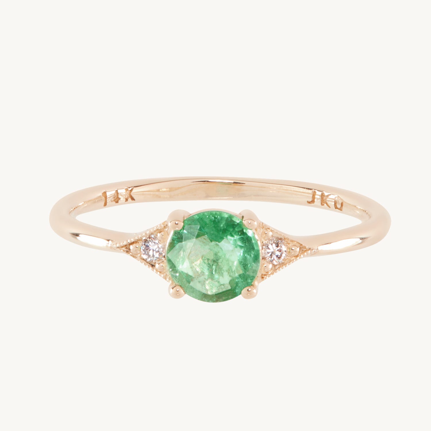 Emerald Round Deco Ring