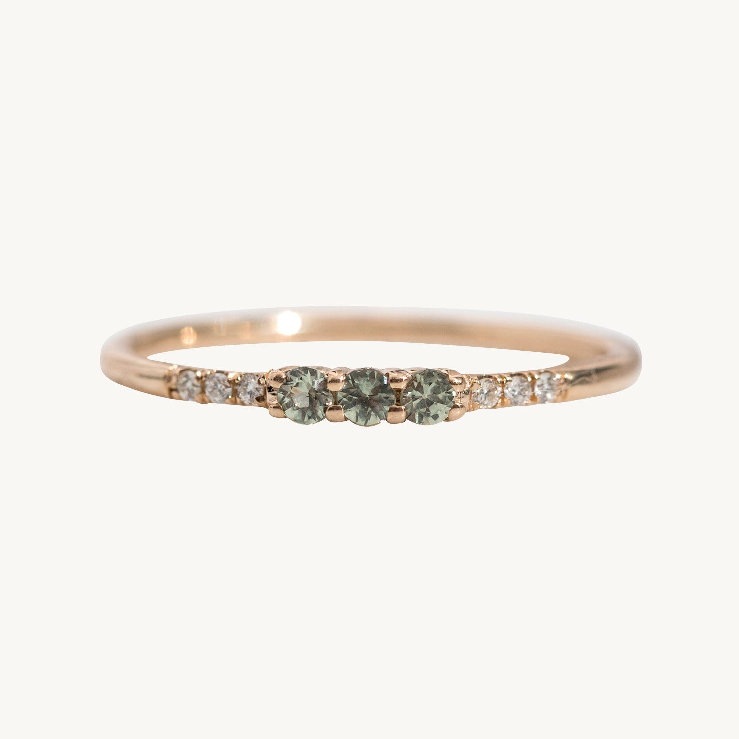 Three Green Sapphire Equilibrium Ring