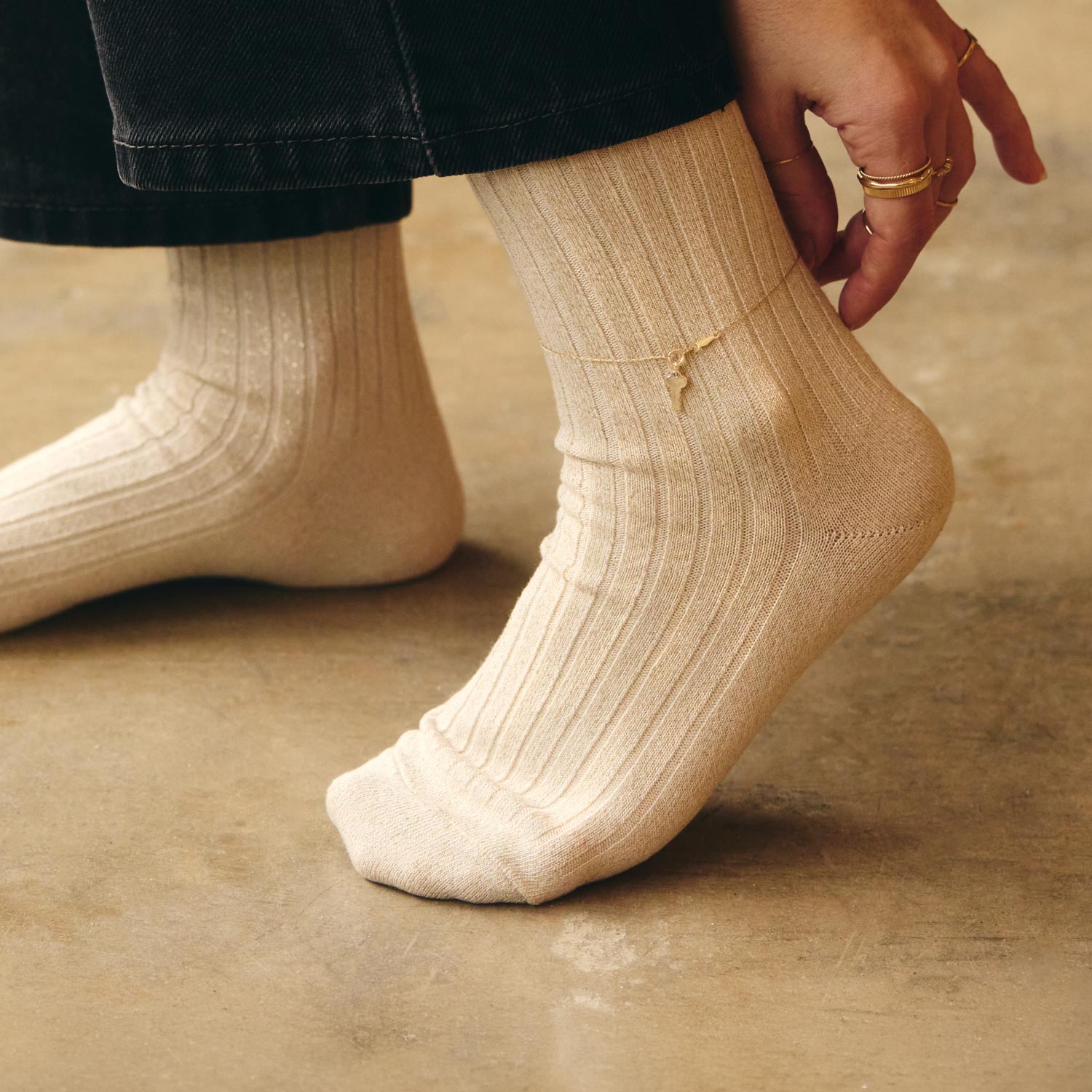 Twinkly Toes Socks, Ivory Gold - Image 3