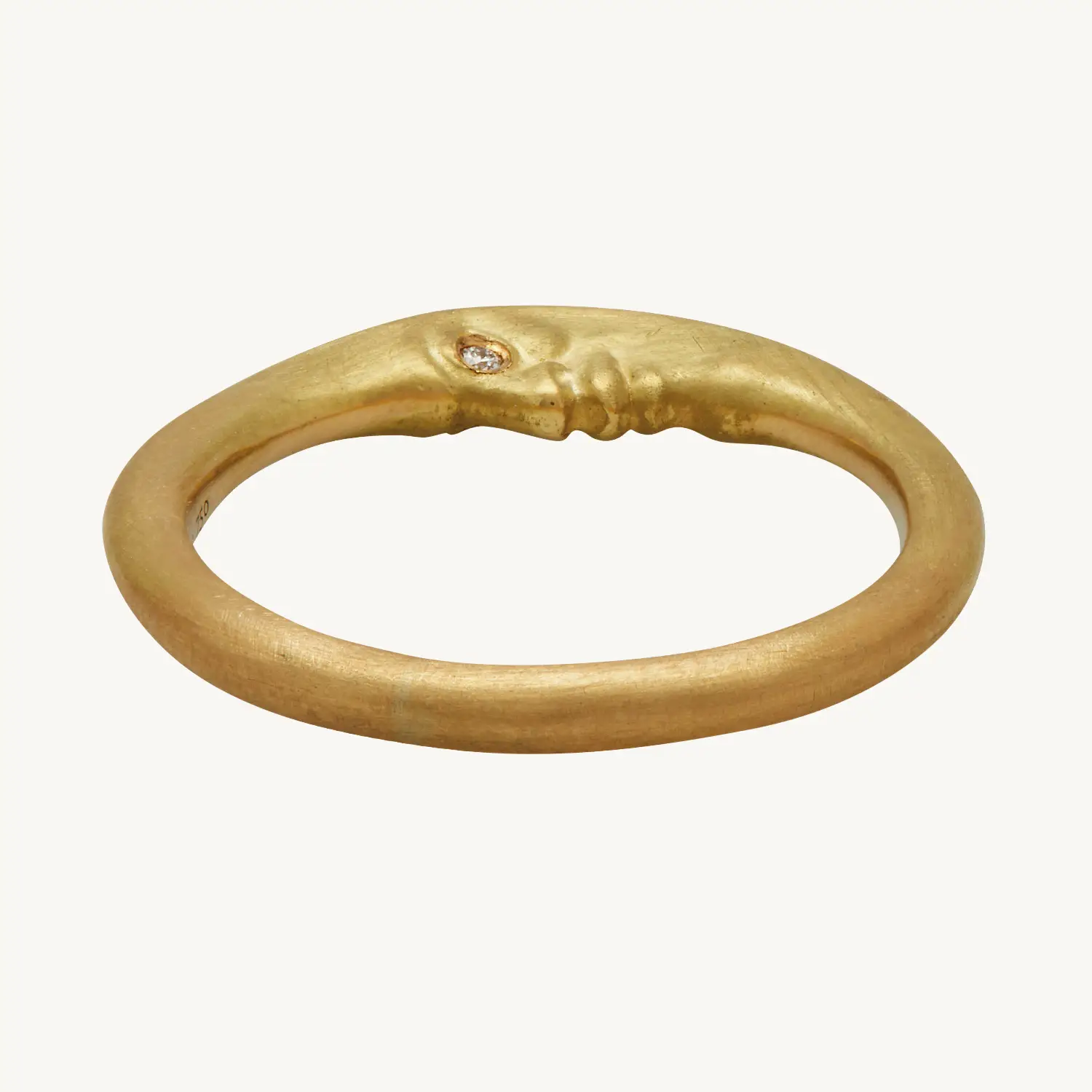 Crescent Moonface Ring with Diamond Eyes