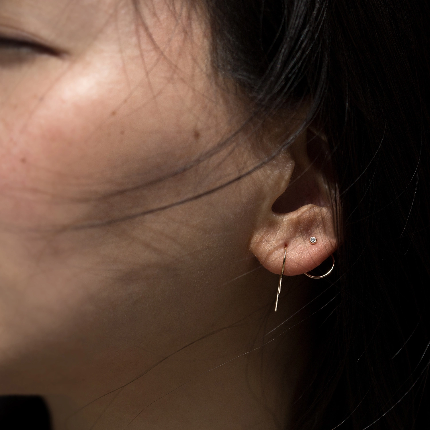 Diamond Ear Nut Earring, Yellow Gold (single) - Image 3