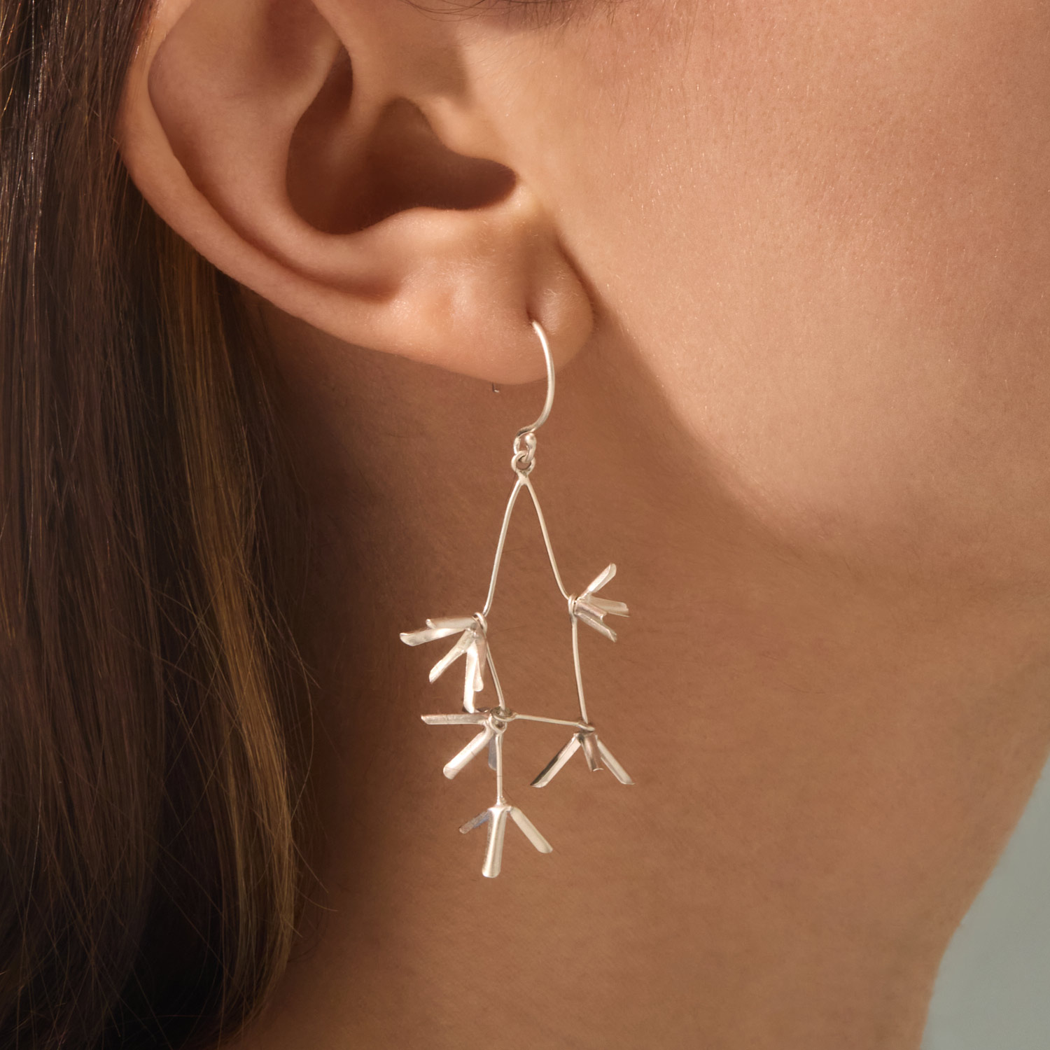 Alternative view of Silver Flower Constellation Drop Earrings (pair)