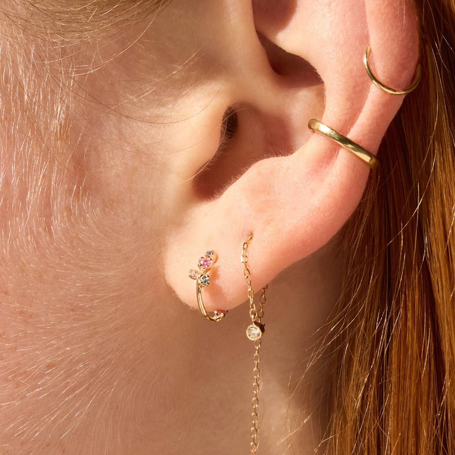 Little Pink & Blue Sapphire Sparkler Hoops (pair) - Image 3