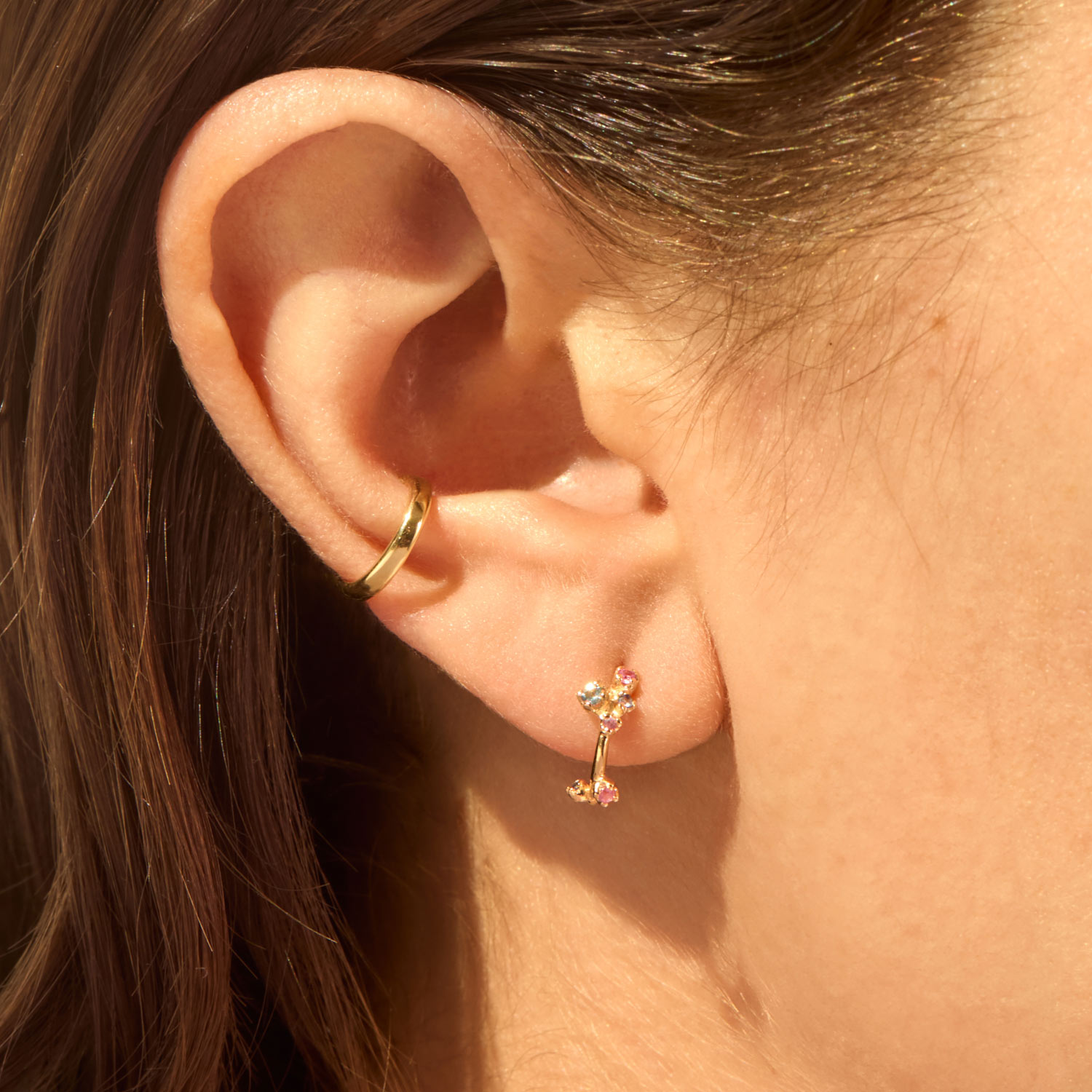 Alternative view of Little Pink & Blue Sapphire Sparkler Hoops (pair)