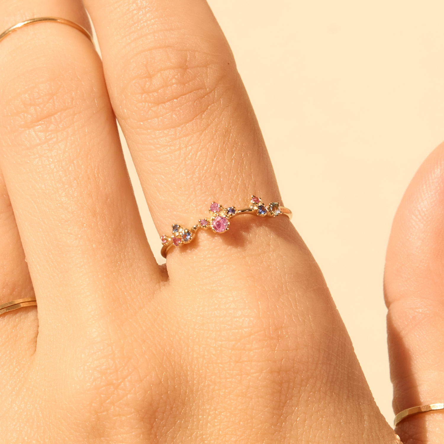 Little Pink & Blue Sapphire Sparkler Ring - Image 4