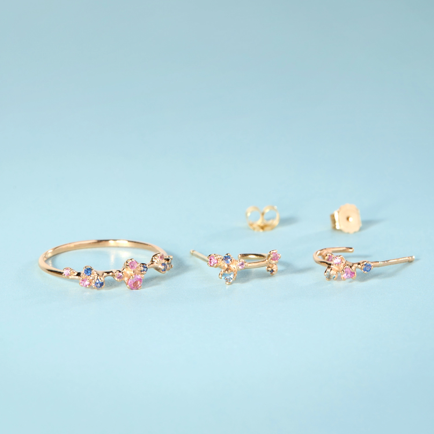 Little Pink & Blue Sapphire Sparkler Hoops (pair) - Image 4