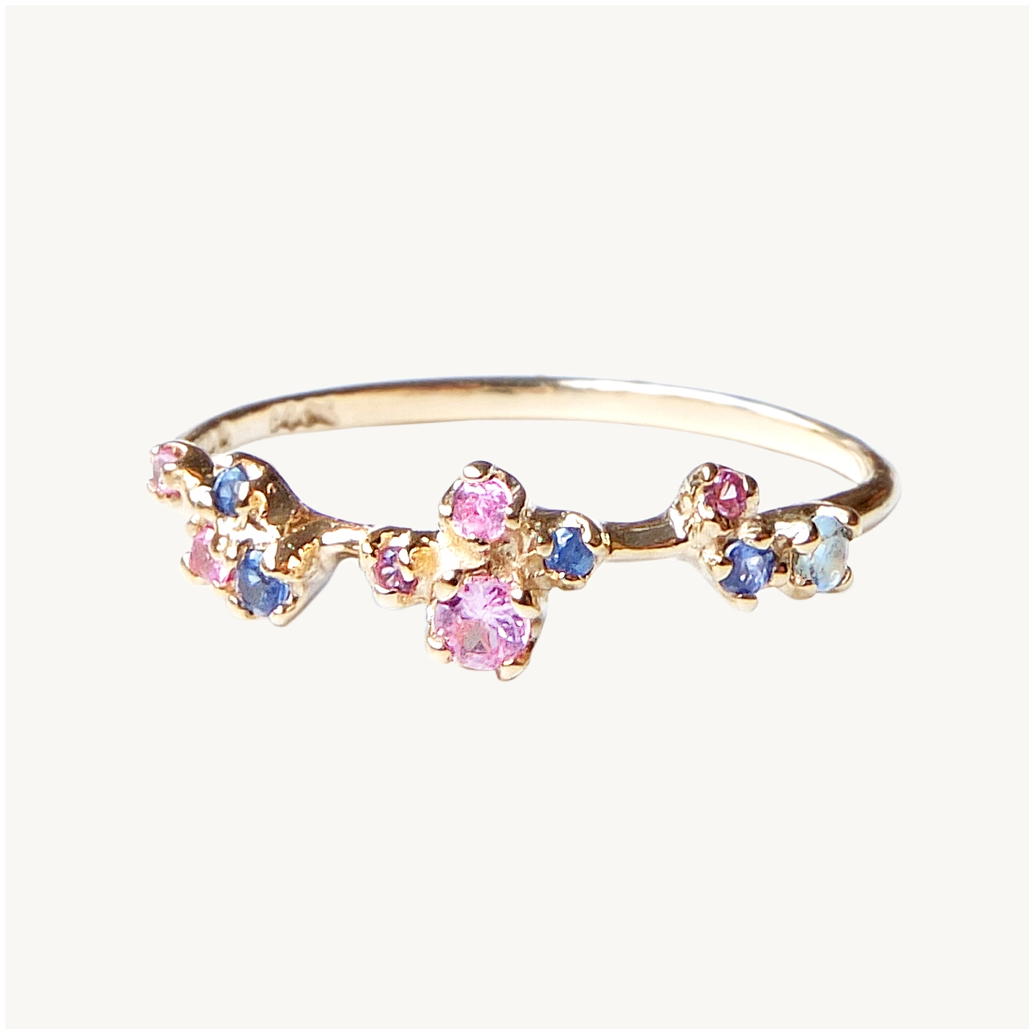 Little Pink & Blue Sapphire Sparkler Ring - Image 7