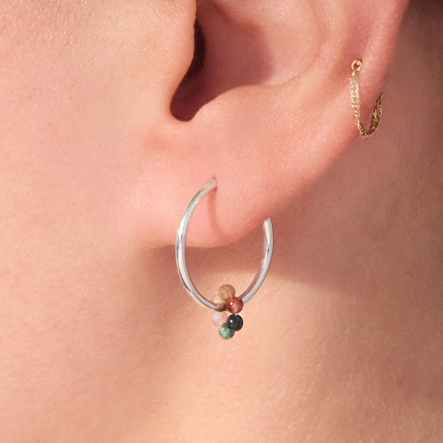 Agate Flower Silver Hoop (single) - Image 3
