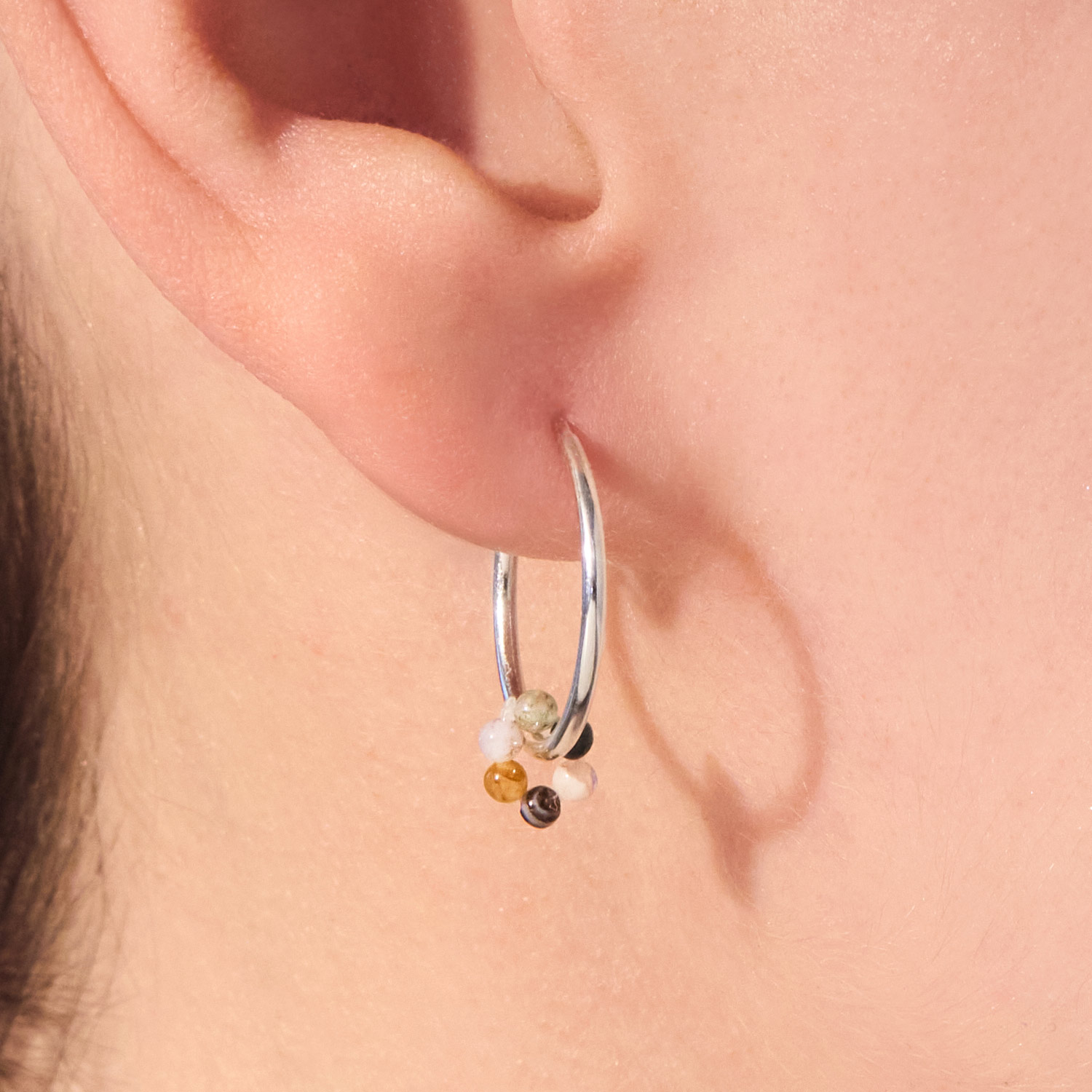 Alternative view of Agate Flower Silver Hoop (single)