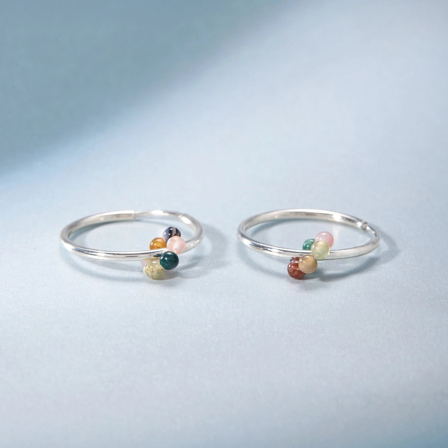 Agate Flower Silver Hoop (single) - Image 5