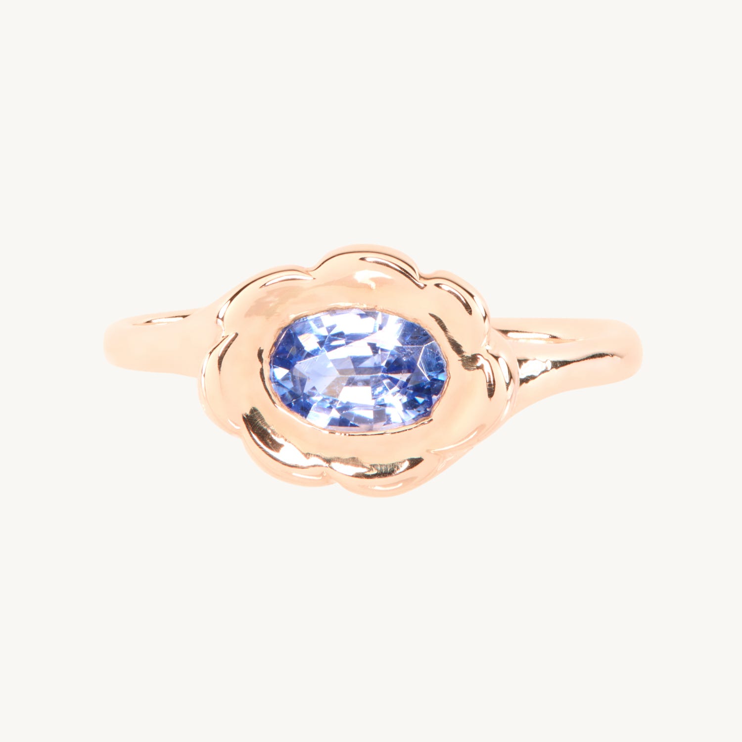 Twisty Croissant Blue Sapphire Floral Ring