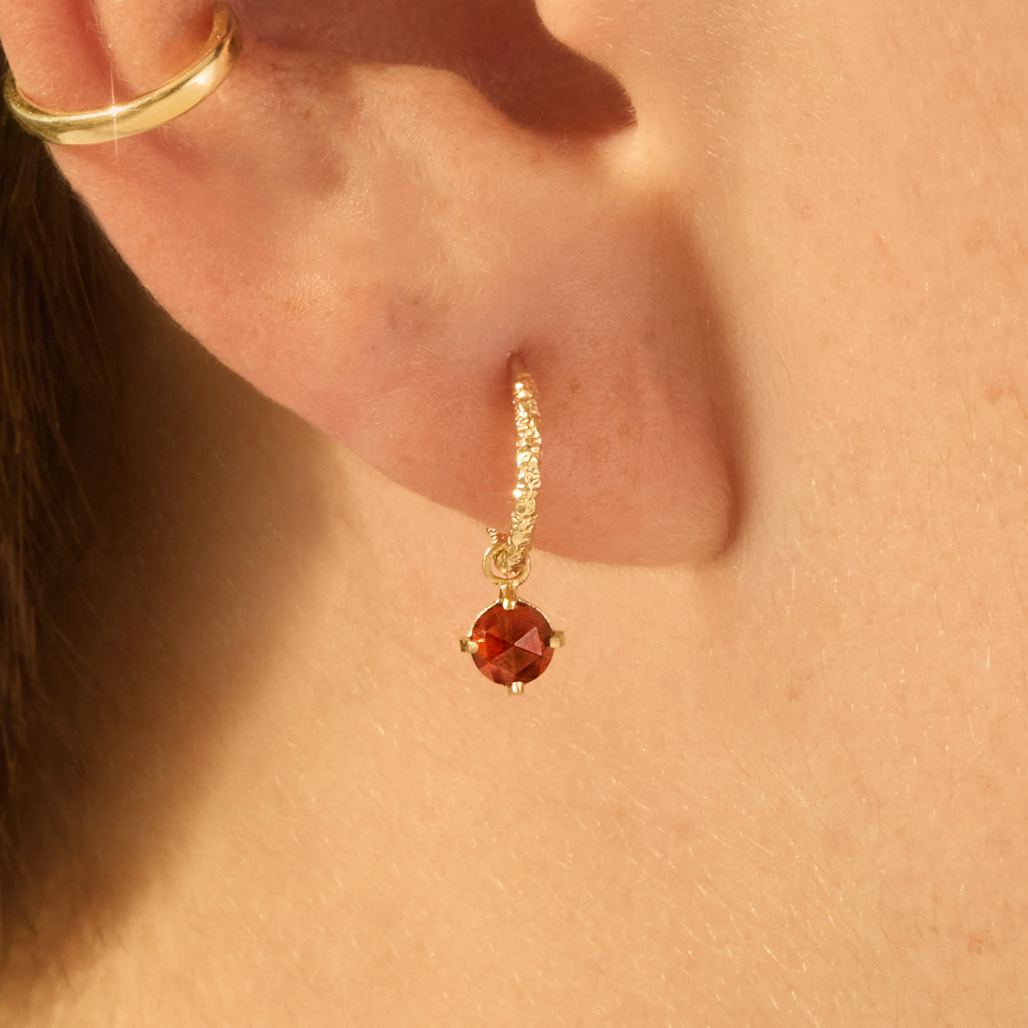 Alternative view of Garnet Homespun Hoop (single)