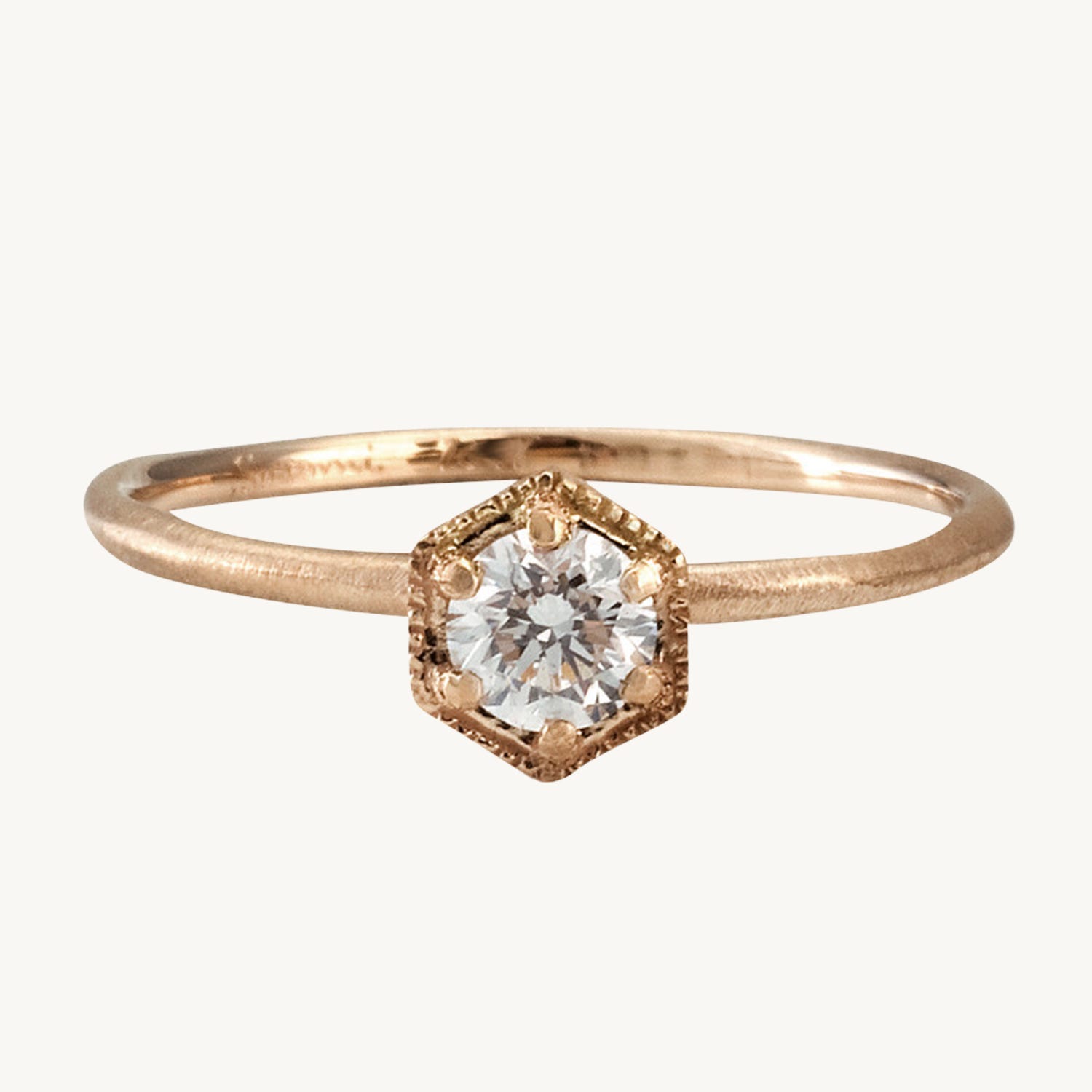 Hexagon White Diamond Ring