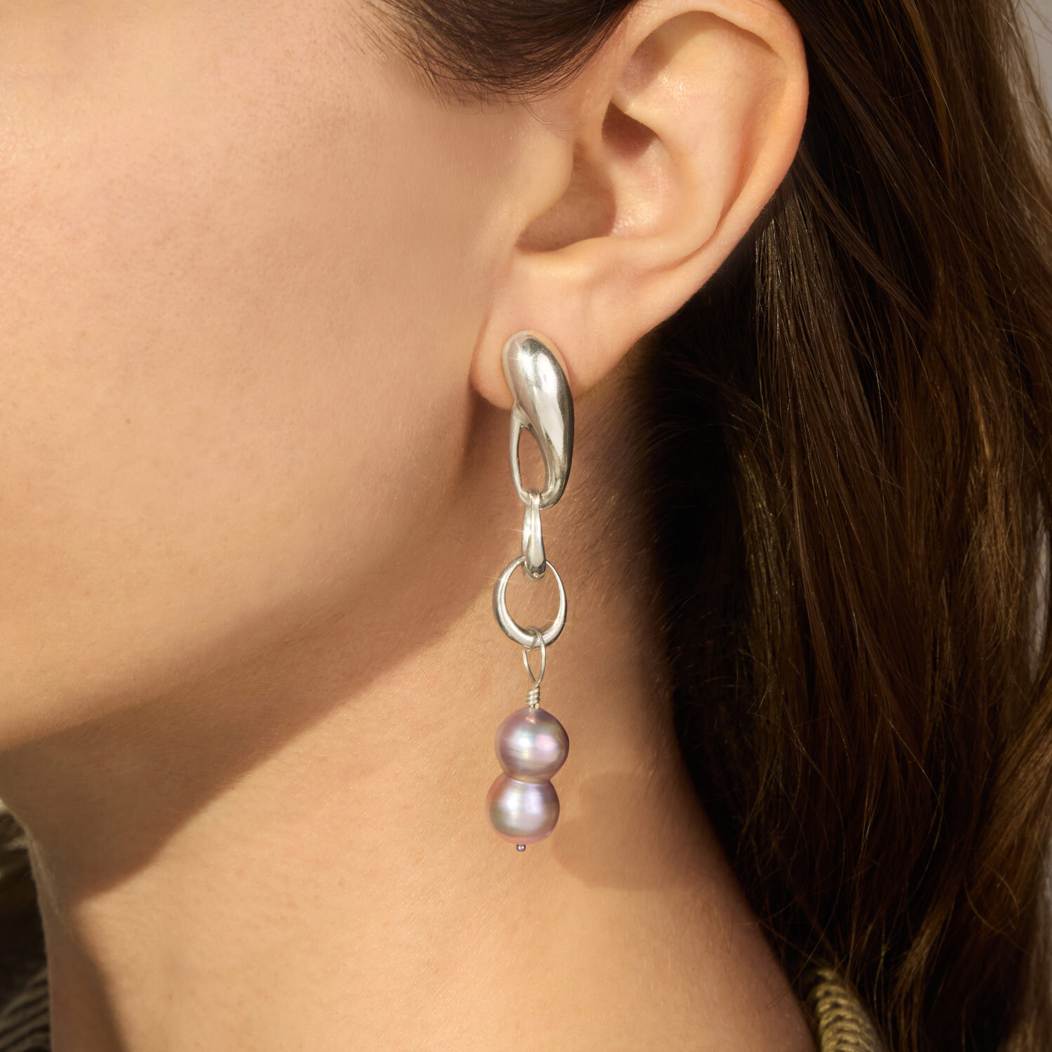Alternative view of Silver and Pearl Chrysalis Earrings (pair)