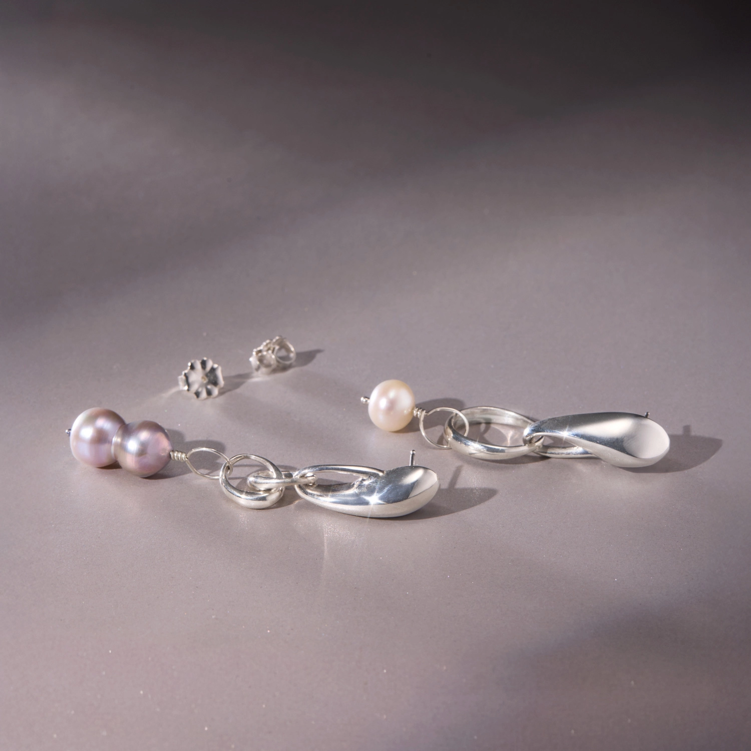 Silver and Pearl Chrysalis Earrings (pair) - Image 4