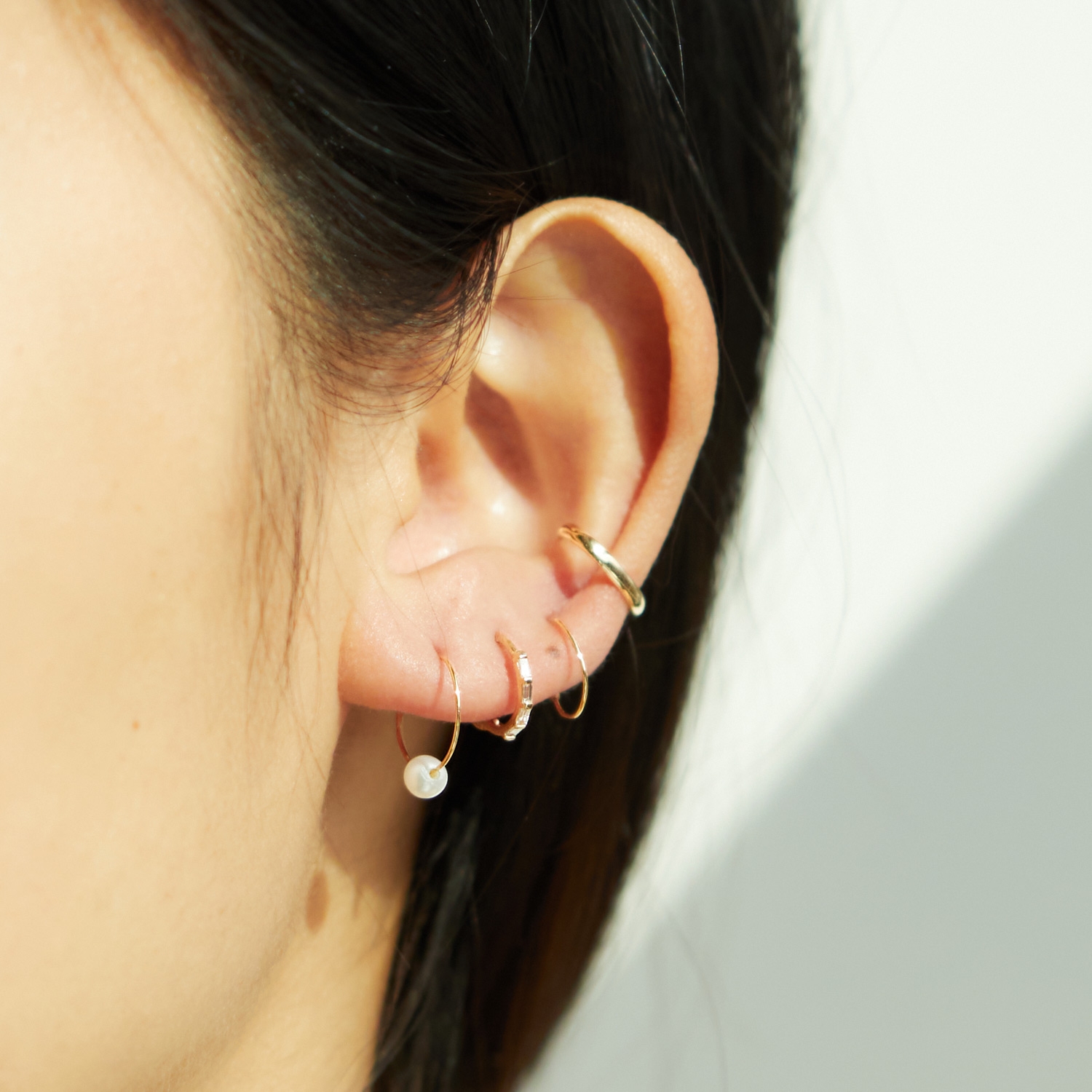 Pearl on a Wire Gold Hoop Earrings (single) - Image 5